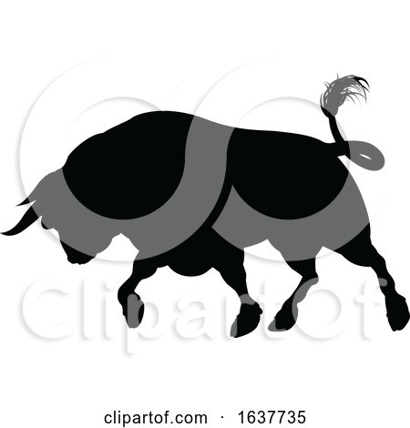 Bull Charging Silhouette by AtStockIllustration