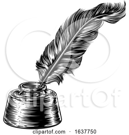 Feather Quill Ink Pen in Inkwell by AtStockIllustration