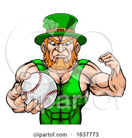 Leprechaun Holding Baseball Ball Sports Mascot by AtStockIllustration