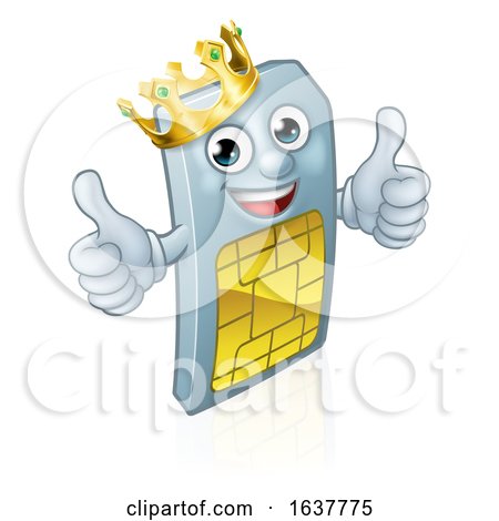 Sim Card Mobile Phone Thumbs up King Mascot by AtStockIllustration