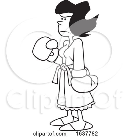 Cartoon Black and White Tough Woman Wearing Boxing Gloves by Johnny Sajem