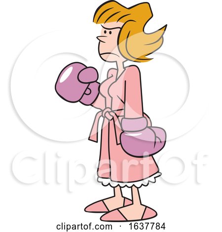 Cartoon Tough White Woman Wearing Boxing Gloves by Johnny Sajem