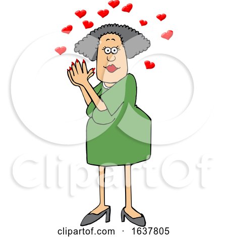 Cartoon White Woman Clasping Her Hands Together Under Love Hearts by djart