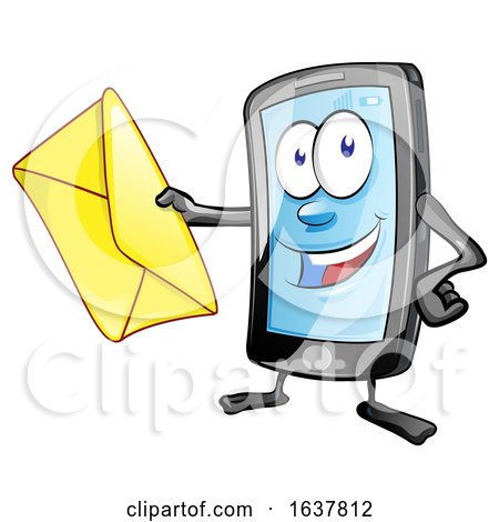 Cartoon Smart Phone Mascot Holding an Envelope by Domenico Condello