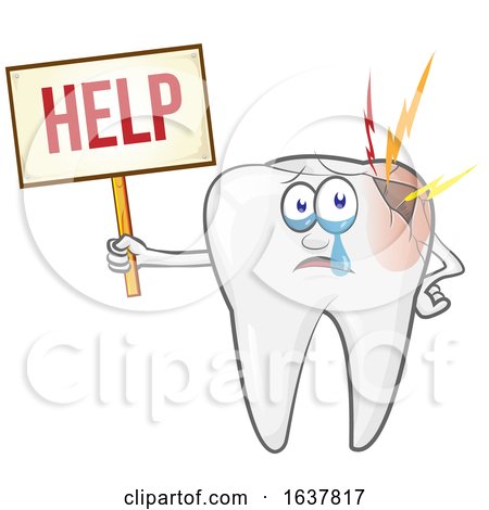 Broken Tooth Character Holding a Help Sign by Domenico Condello