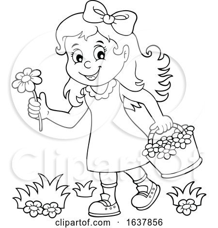 Black and White Girl Picking Flowers by visekart