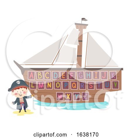 Kid Boy Hook Pirate Ship Alphabet Illustration by BNP Design Studio