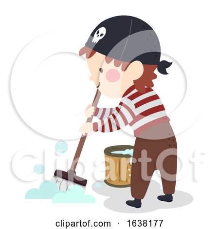 Kid Boy Pirate Mop Cleaning Illustration by BNP Design Studio