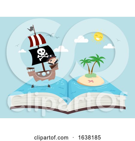 Kid Boy Pirate Story Ship Open Book Illustration by BNP Design Studio