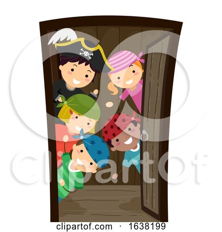 Stickman Kids Pirates Open Door Ship Illustration by BNP Design Studio