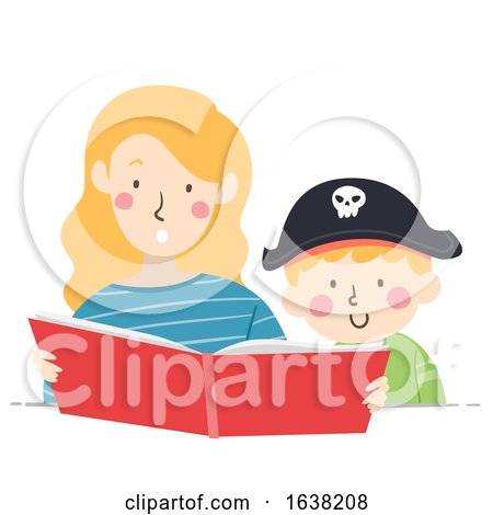 Kid Boy Pirate Mom Read Story Book Illustration by BNP Design Studio