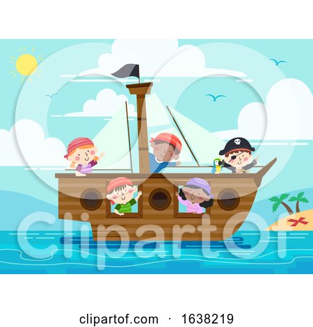 Kids Pirate Ship Wave Sea Illustration by BNP Design Studio