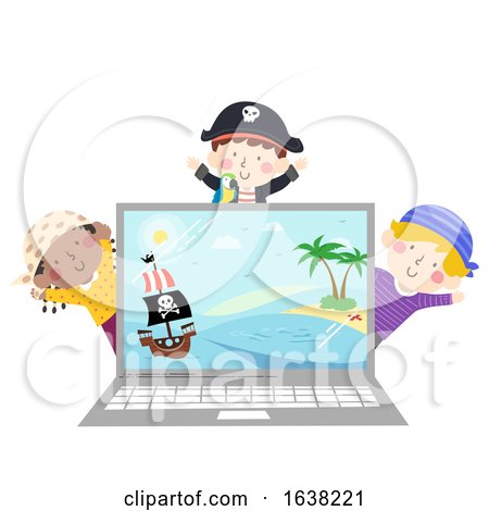 Kids Pirates Laptop Show Ship Island Illustration by BNP Design Studio