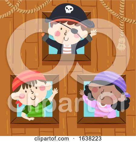 Kids Pirates Ship Window Wave Illustration by BNP Design Studio