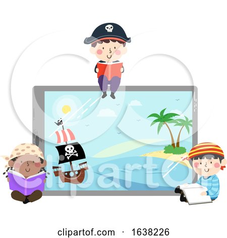 Kids Pirates Tablet Reading Book Illustration by BNP Design Studio