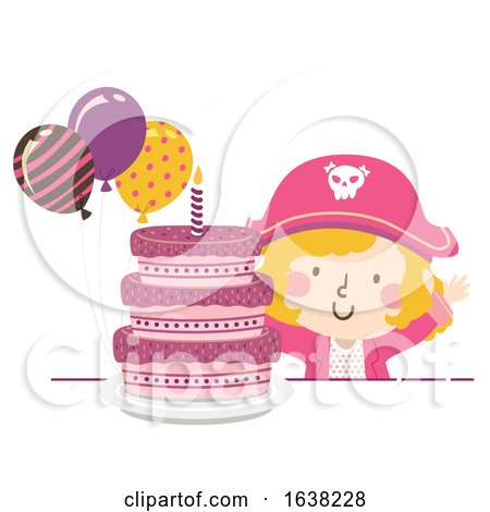 Kid Girl Pirate Party Cake Balloon Illustration by BNP Design Studio