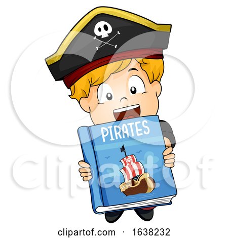 Kid Boy Hold Pirate Book Illustration by BNP Design Studio