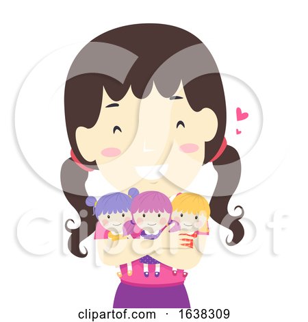 Kid Girl Hug Three Dolls Illustration by BNP Design Studio