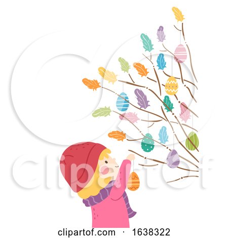 Kid Girl Sweden Easter Twigs Decorate Illustration by BNP Design Studio