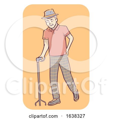 Senior Man Symptom Limping Cane Illustration by BNP Design Studio