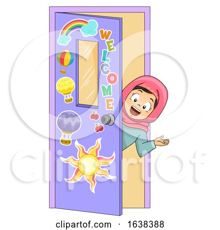 Kid Girl Muslim Classroom Welcome Illustration by BNP Design Studio