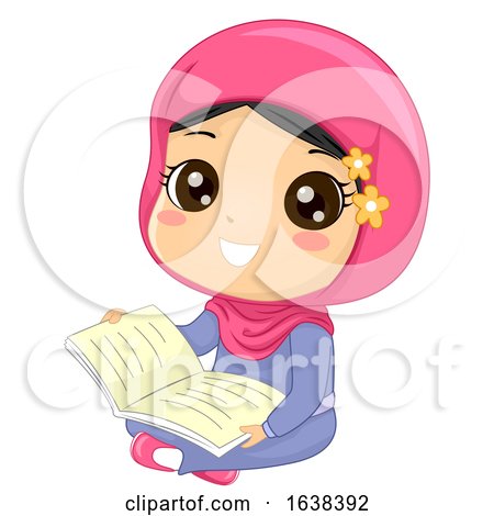 Kid Girl Muslim Read Book Illustration by BNP Design Studio