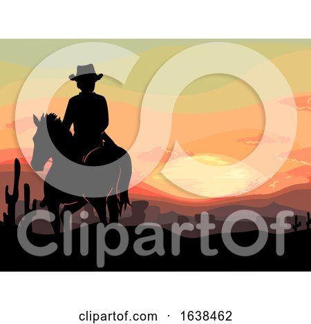 Man Horse Cowboy Old West Sunset Illustration by BNP Design Studio