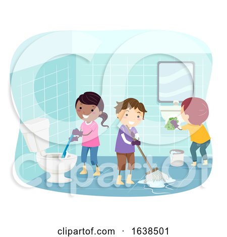 Stickman Kids Clean Toilet Illustration Posters, Art Prints by ...