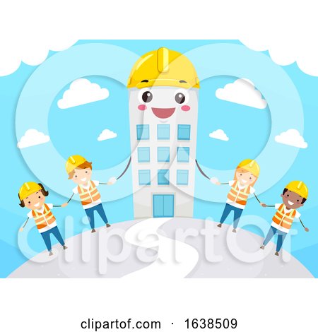 Stickman Kids Mascot Building Illustration by BNP Design Studio