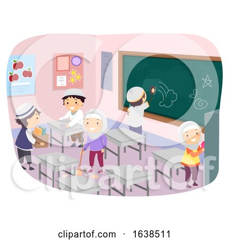 students cleaning classroom clipart