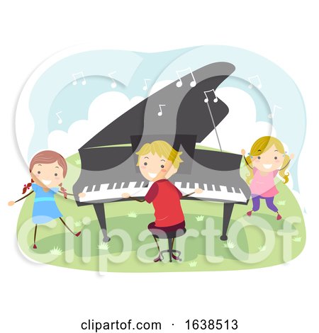 Kids Playing Piano Outdoors Illustration by BNP Design Studio