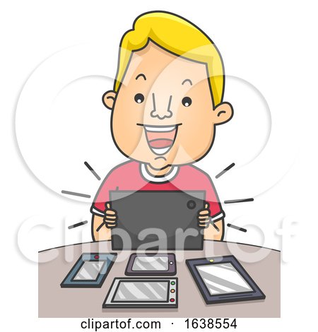 Man Several Cellphone Tablet Techie Illustration by BNP Design Studio