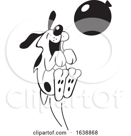 Cartoon Black and White Dog Jumping and Playing with a Balloon by Johnny Sajem