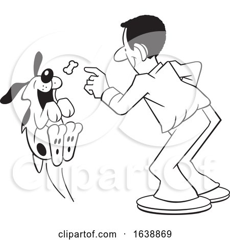 Cartoon Black Man Tossing a Treat to a Dog by Johnny Sajem