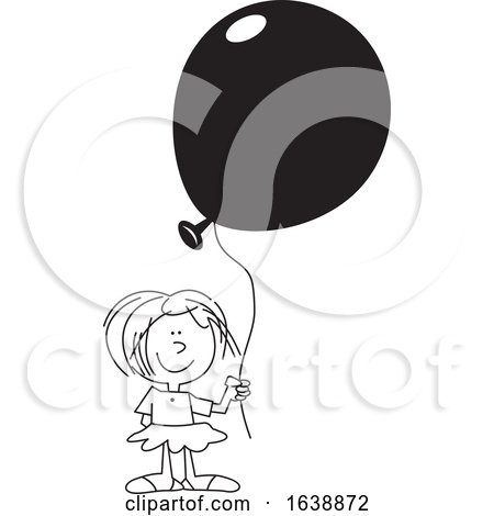 Cartoon Black and White Girl Holding a Balloon by Johnny Sajem