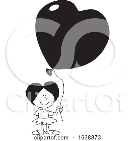 Cartoon Black Girl Holding a Heart Balloon by Johnny Sajem
