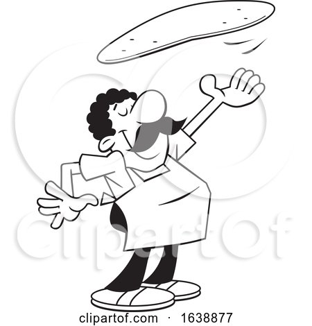 Cartoon Black and White Pizza Chef Tossing Dough by Johnny Sajem