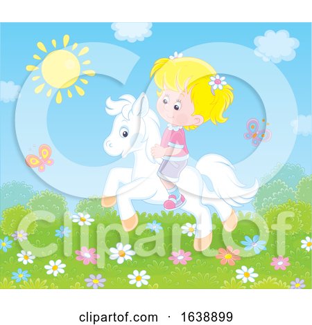 Little Blond Girl Riding a Pony by Alex Bannykh
