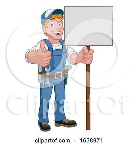 Handyman Cartoon Caretaker Construction Sign Man by AtStockIllustration