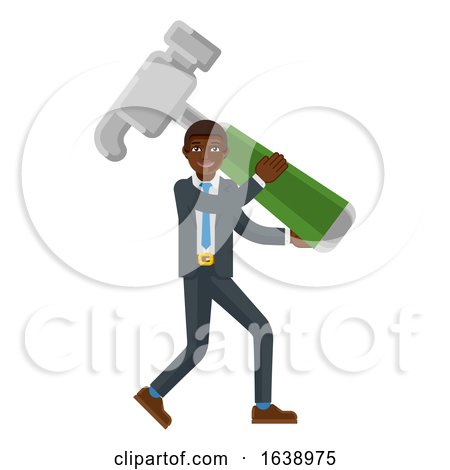 Black Business Man Holding Hammer Mascot Concept by AtStockIllustration