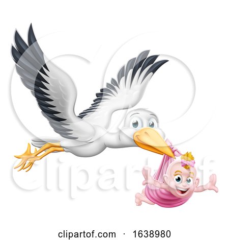 Stork Cartoon Pregnancy Myth Bird with Baby by AtStockIllustration