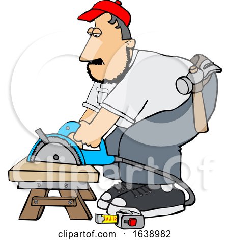 Cartoon White Male Carpenter Using a Circular Saw by djart