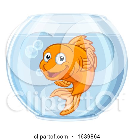 Goldfish in Gold Fish Bowl Cute Cartoon Character by AtStockIllustration