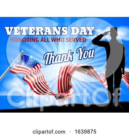 Veterans Day American Flag Soldier Saluting by AtStockIllustration