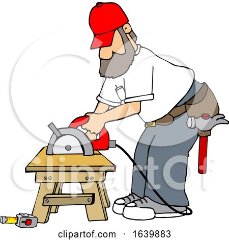 Cartoon White Male Carpenter Working with a Circular Saw by djart