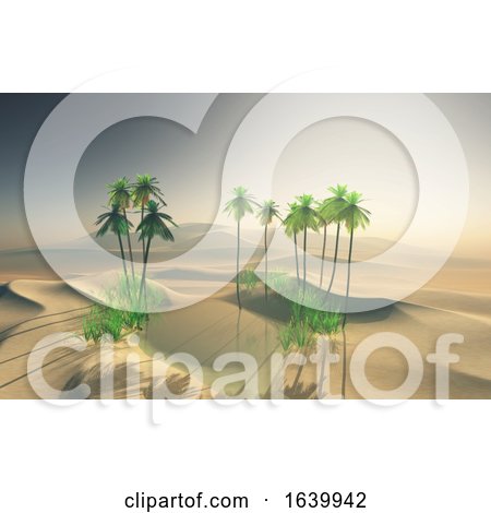 3D Desert Oasis Landscape with Palm Trees by KJ Pargeter