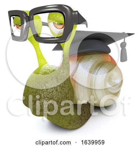 3d Funny Cartoon Snail Bug Wearing Graduates Cap and Glasses by Steve Young