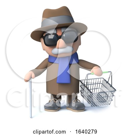 3d Cartoon Blind Man Goes Shopping with His Shopping Basket by Steve Young