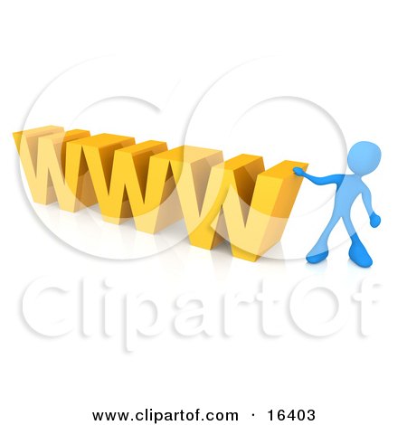 Blue Person Leaning Against a Yellow WWW Clipart Illustration Graphic by 3poD