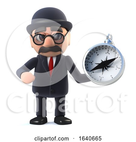 3d Bowler Hatted British Businessman Navigates with a Compass by Steve Young